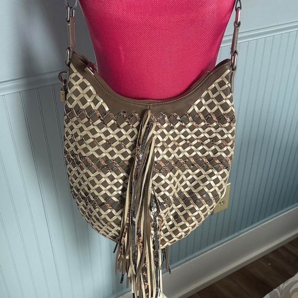 Marc Jacobs Tan and Cream Woven Fringe Shoulder Bag vintage